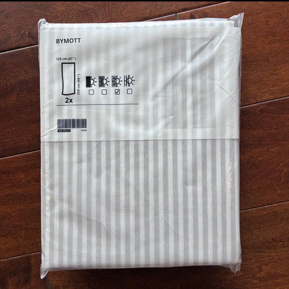 Ikea Bymott Curtains 47"x 98" NEW striped light grey and white neutral - Picture 2 of 7
